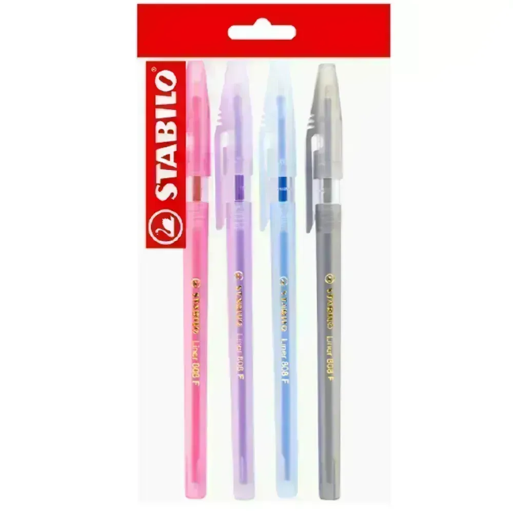 Bolígrafo, Liner 808, Punta Fina 0.38 mm, cuerpo traslúcido, Pack x 4 Unds. Colores Surtidos