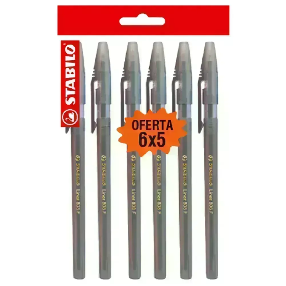 Bolígrafo, Liner 808, Punta Fina 0.38 mm, cuerpo traslúcido, Pack x 6 Unds. Negro