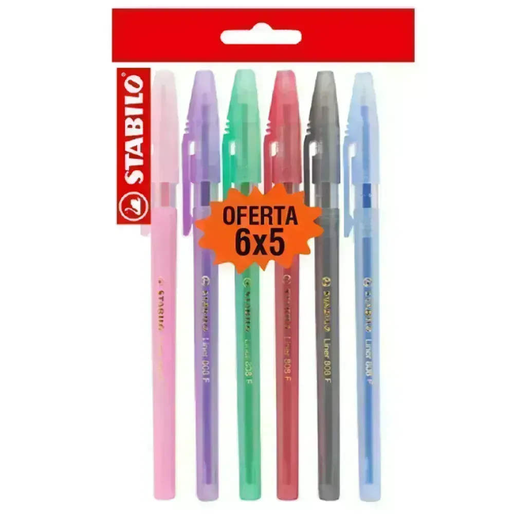 Bolígrafo, Liner 808, Punta Fina 0.38 mm, cuerpo traslúcido, Pack x 6 Unds. 6 Colores Surtidos