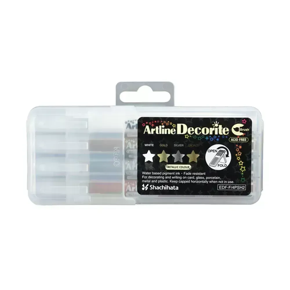 Marcadores, Decorite, Brush/Pincel, Est. Rígido x 4 Unds. Col. Metálicos