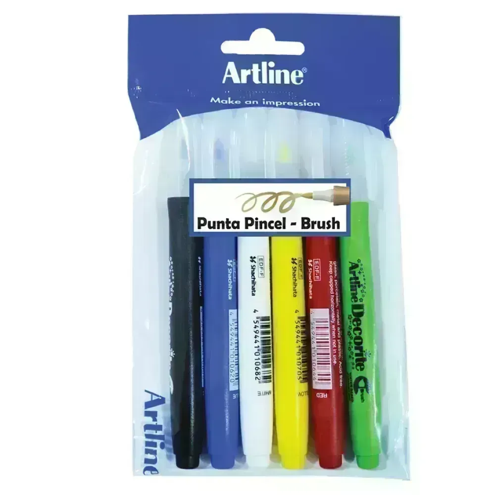 Marcadores, Decorite, Brush/Pincel, Pack x 6 Unds. Colores Básicos