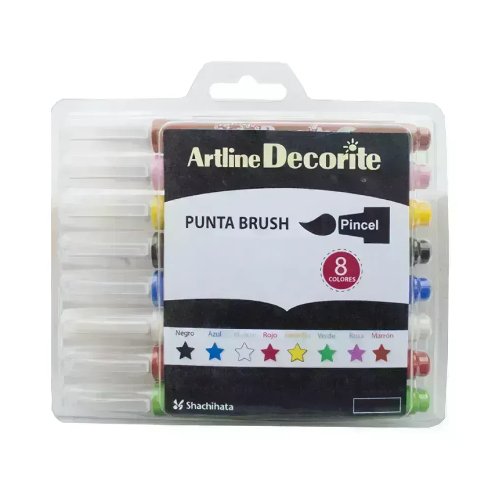 Marcadores, Decorite, Brush/Pincel, Est. x 8 Unds. Col. Básicos