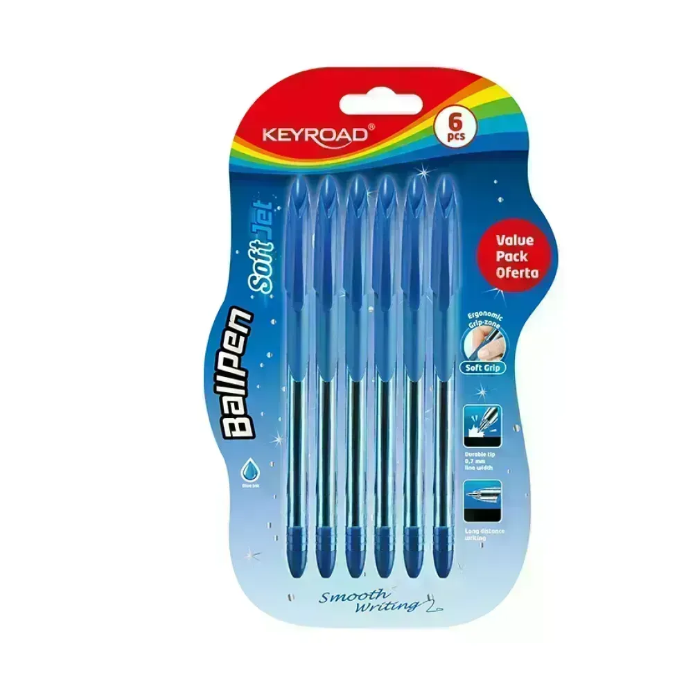 Bolígrafos, Soft Jet, 0.7 mm, Blister x 6 azul