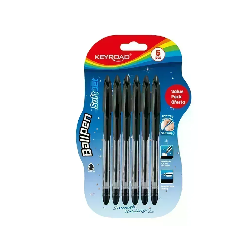Bolígrafos, Soft Jet, 0.7 mm, Blister x 6 negro