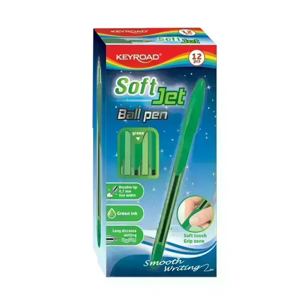 Bolígrafos, Soft Jet, 0.7 mm, Verde, Caja x 12 Unds.
