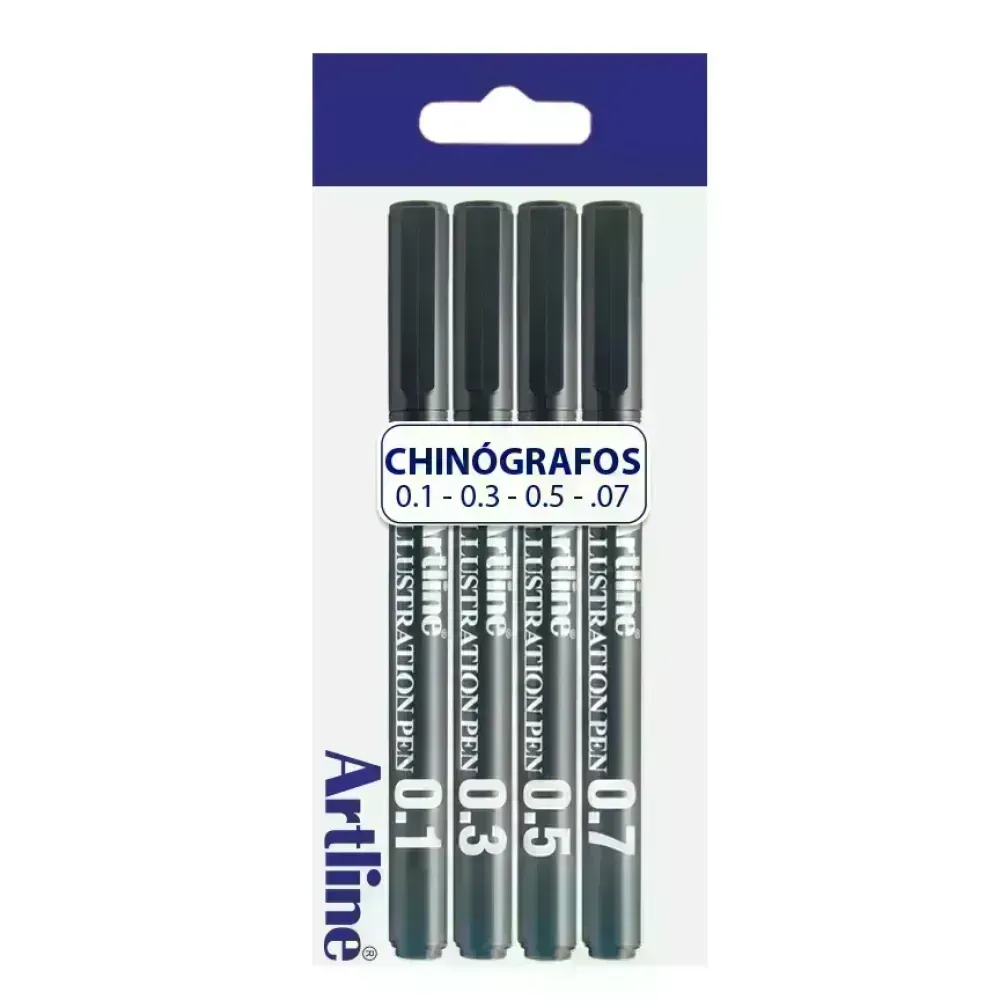 Tiralineas, Ilustration Pen, Negro, Pack x 4 Unds. (0.1, 0.3, 0.5, 0.7 mm)