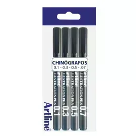 Tiralineas, Ilustration Pen, Negro, Pack x 4 Unds. (0.1, 0.3, 0.5, 0.7 mm)