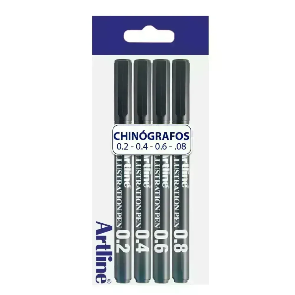Tiralineas, Ilustration Pen, Negro, Pack x 4 Unds. (0.2, 0.4, 0.6, 0.8 mm)