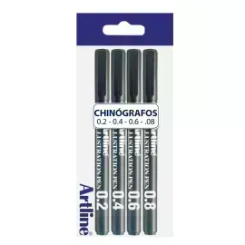 Tiralineas, Ilustration Pen, Negro, Pack x 4 Unds. (0.2, 0.4, 0.6, 0.8 mm)