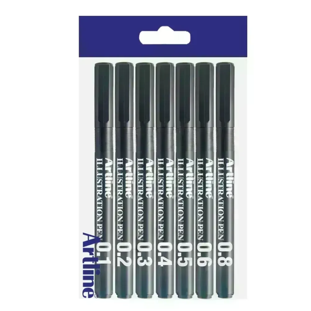 Tiralineas, Ilustration Pen, Negro, Pack x 7 Unds. (Dif. Graduaciones)