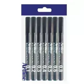 Tiralineas, Ilustration Pen, Negro, Pack x 7 Unds. (Dif. Graduaciones)