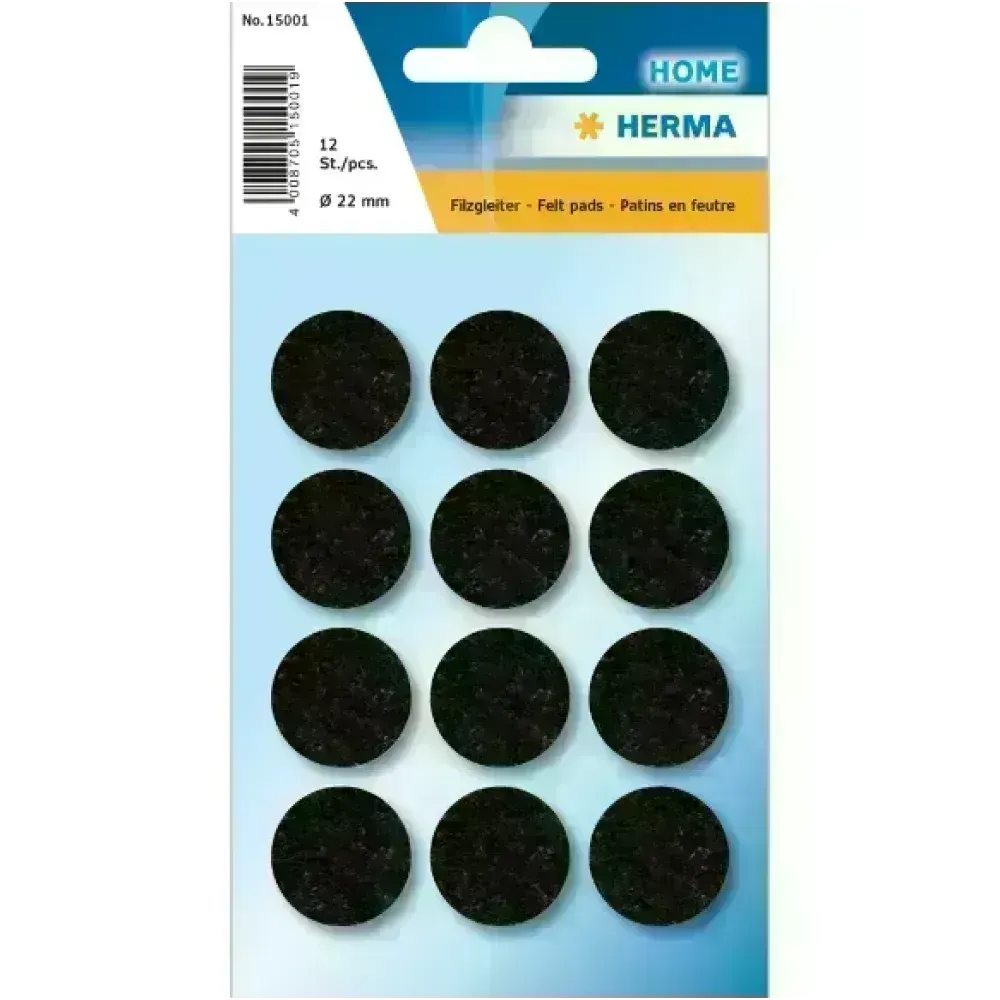 Resbaladores p. Muebles, Negro, 22 mm, Blister x 12 Unds.