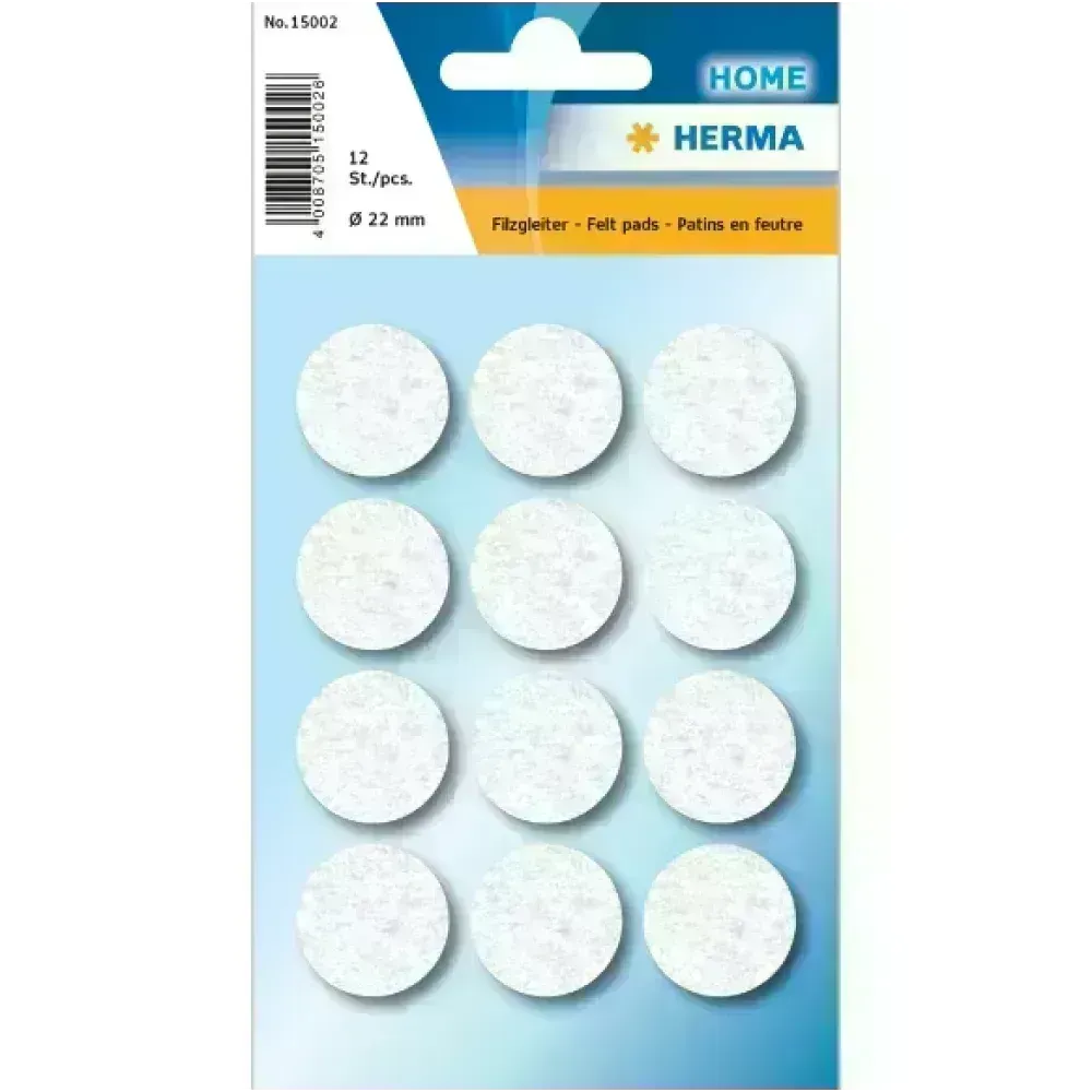 Resbaladores p. Muebles, Blanco, 22 mm, Blister x 12 Unds.