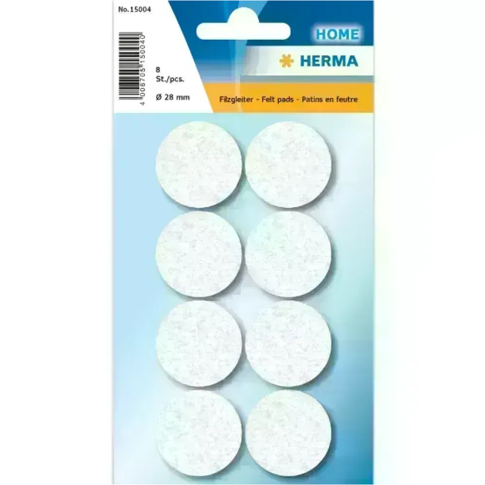 Resbaladores p. Muebles, Blanco, 28 mm, Blister x 8 Unds.