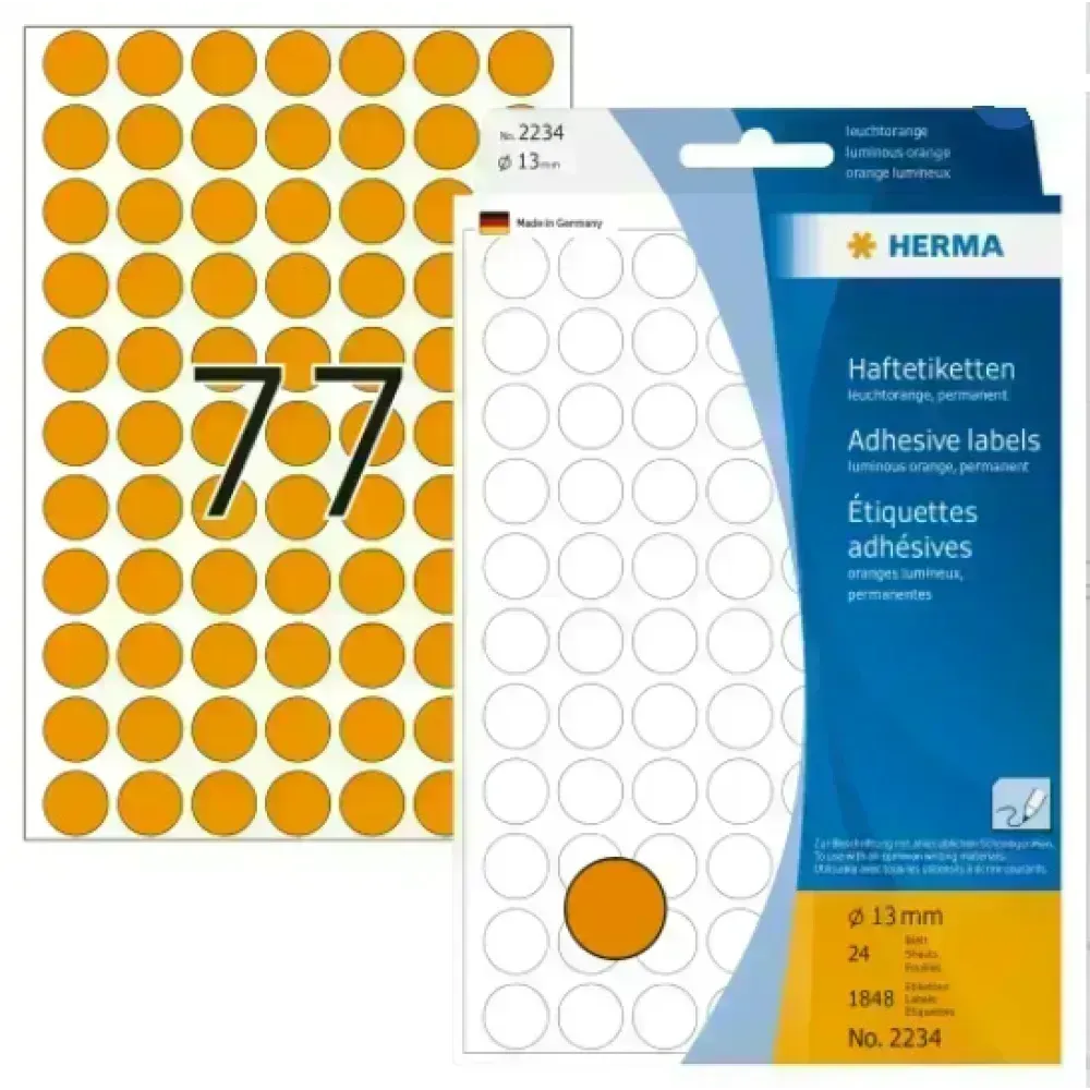 Labels, Redondo, 13 mm, Naranja, Pack x 1848 Unds.