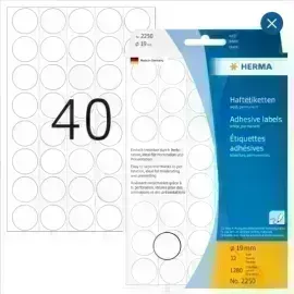 Labels, Redondo, 19 mm, Blanco, Pack x 1280 Unds.