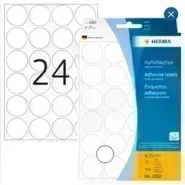 Labels, Redondo, 25 mm, Blanco, Pack x 768 Unds.