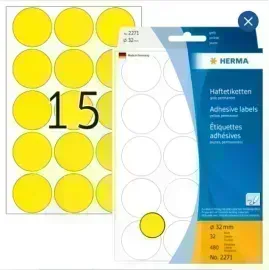 Labels, Redondo, 32 mm, Amarillo, Pack x 480 Unds.