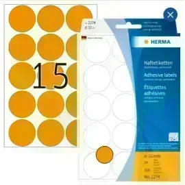 Labels, Redondo, 32 mm, Naranja, Pack x 360 Unds.