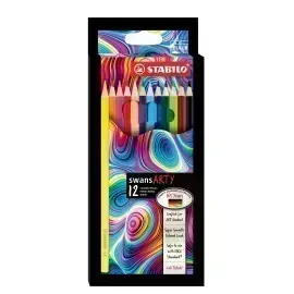 Lápices de Color, Largos, Swans, Cuerpo Hexagonal, Mina 2.5 mm, Estuche ARTY x 12 Colores. 