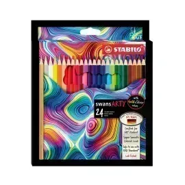 Lápices de Color, Largos, Swans, Cuerpo Hexagonal, Mina 2.5 mm, Estuche ARTY x 24 Colores. 