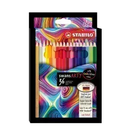 Lápices de Color, Largos, Swans, Cuerpo Hexagonal, Mina 2.5 mm, Estuche ARTY x 36 Colores. 
