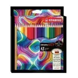 Lápices de Color, Largos, Swans, Cuerpo Hexagonal, Mina 2.5 mm, Estuche ARTY x 48 Colores. 