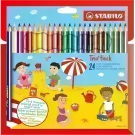 Lápices de Color, Largos, Trio thick, Cuerpo Triangular, Mina 4.2 mm, Estuche x 24 Colores. 
