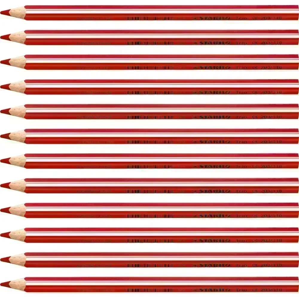 Lápices de Color, Largos, Trio thick, Cuerpo Triangular, Mina 4.2 mm, Rojo, Caja x 12 Pcs.