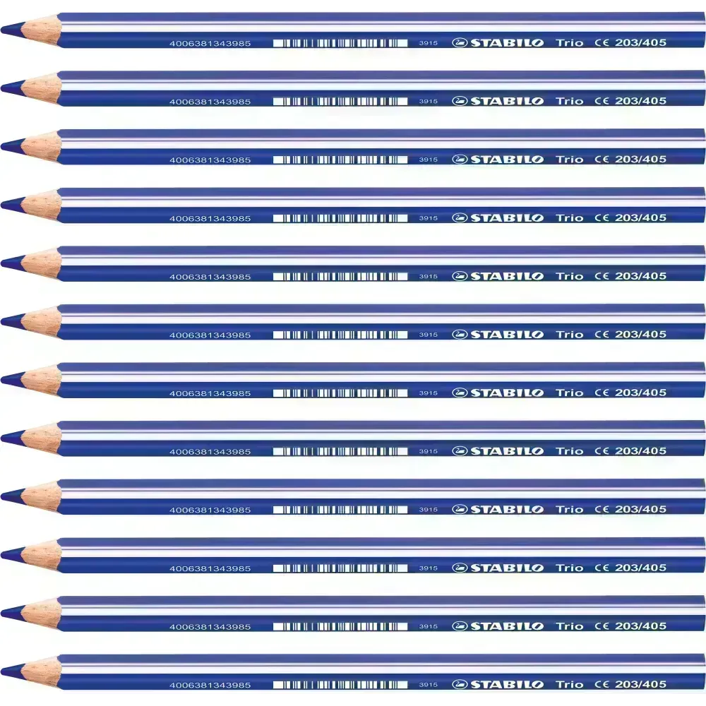 Lápices de Color, Largos, Trio thick, Cuerpo Triangular, Mina 4.2 mm, Azul Ultramarino, Caja x 12 Pcs.