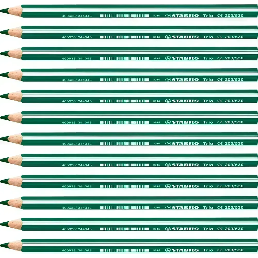 Lápices de Color, Largos, Trio thick, Cuerpo Triangular, Mina 4.2 mm, Verde, Caja x 12 Pcs.
