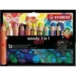 Lápices de Color, Woody 3 en 1, Cuerpo Circular, Mina XXL (10 mm), Caja ARTY x 10 Unds + Tajador. 10 Colores Surtidos