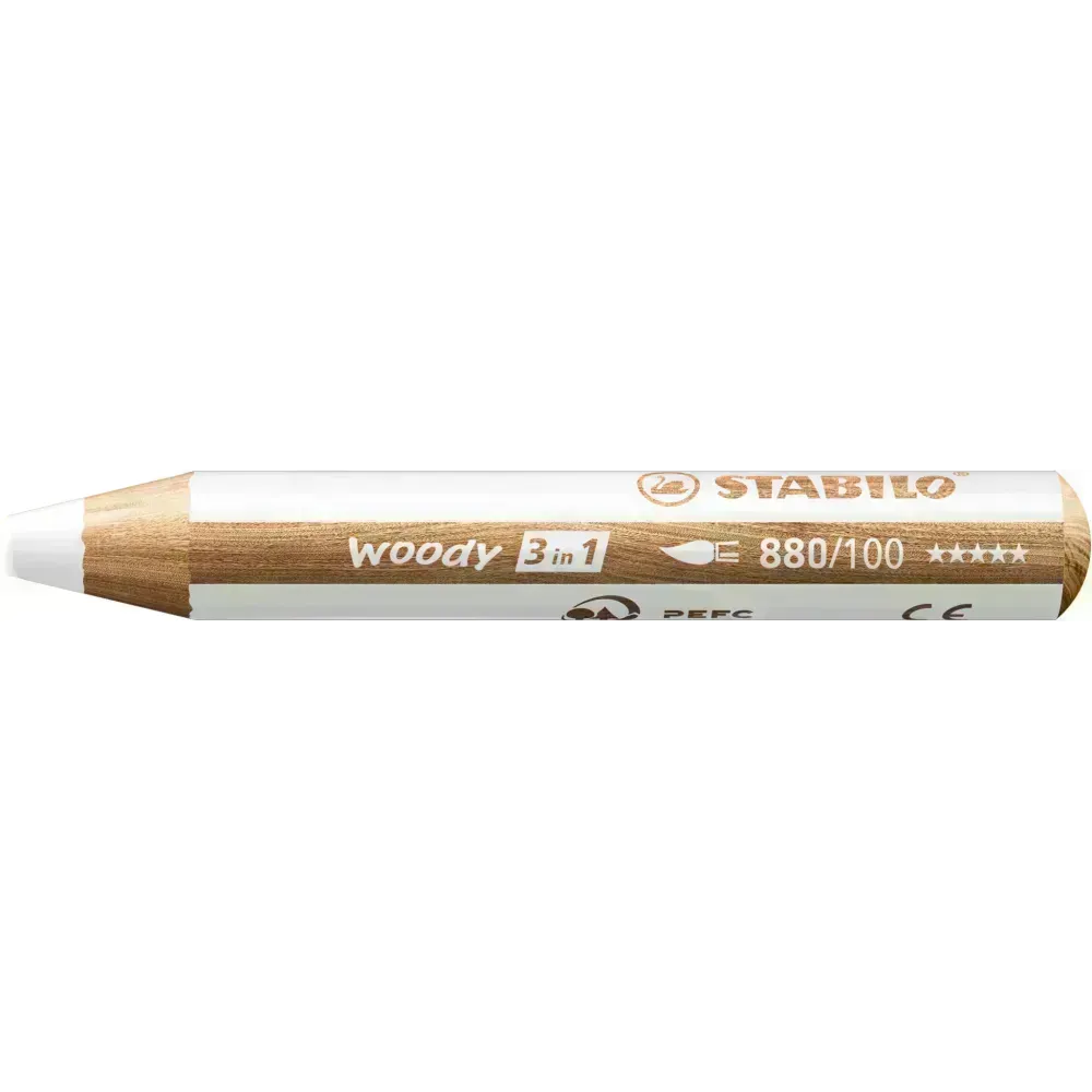 Lápices de Color, Woody 3 en 1, Blanco, Cuerpo Circular, Mina XXL (10 mm), Unidad.