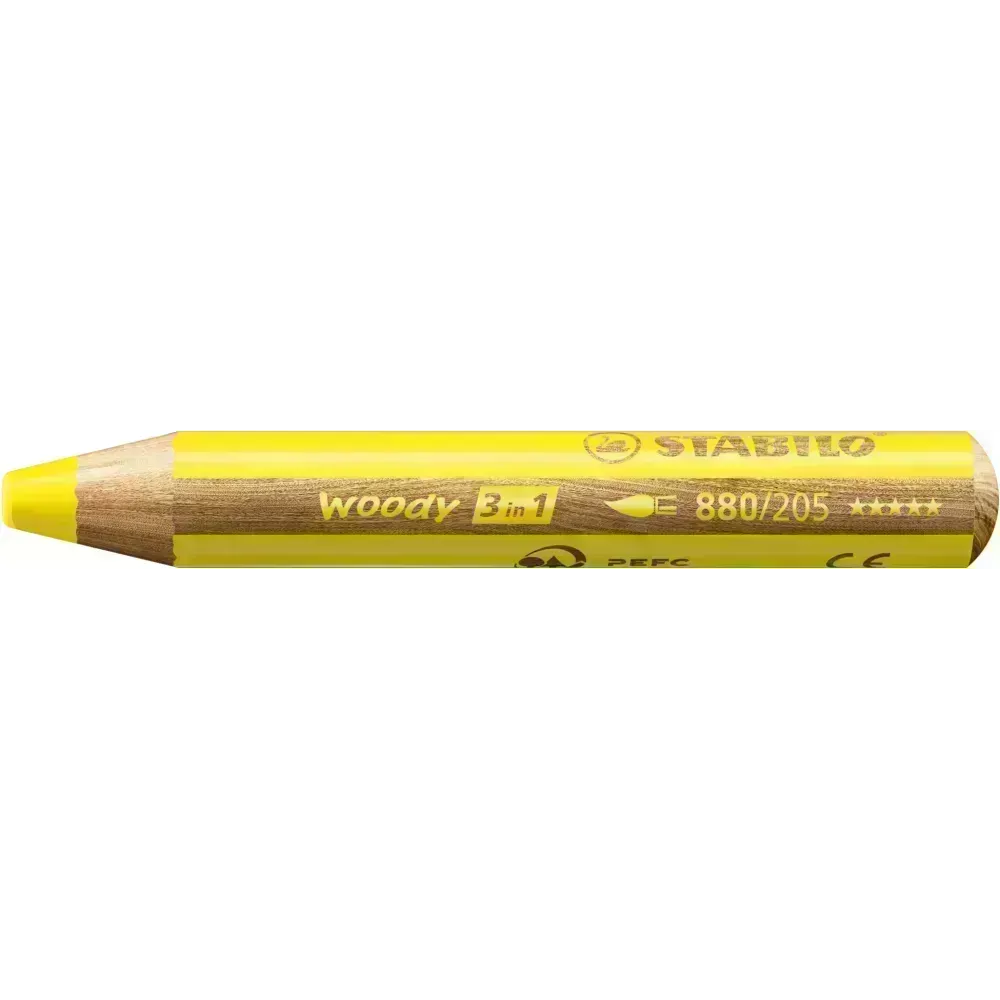 Lápices de Color, Woody 3 en 1, Amarillo, Cuerpo Circular, Mina XXL (10 mm), Unidad.