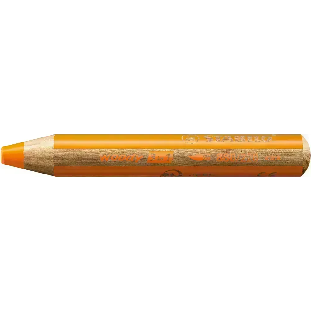 Lápices de Color, Woody 3 en 1, Naranja, Cuerpo Circular, Mina XXL (10 mm), Unidad.