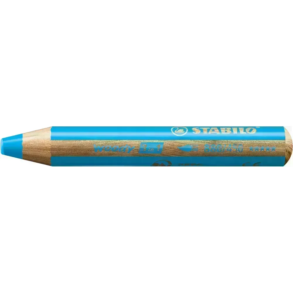 Lápices de Color, Woody 3 en 1, Azul Cyan, Cuerpo Circular, Mina XXL (10 mm), Unidad.