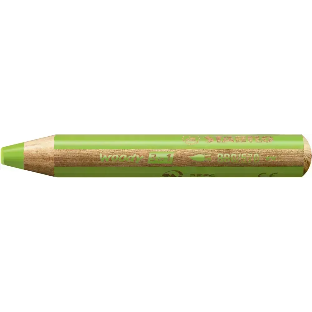 Lápices de Color, Woody 3 en 1, Verde Claro, Cuerpo Circular, Mina XXL (10 mm), Unidad.