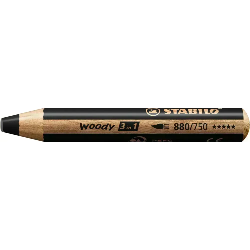 Lápices de Color, Woody 3 en 1, Negro, Cuerpo Circular, Mina XXL (10 mm), Unidad.