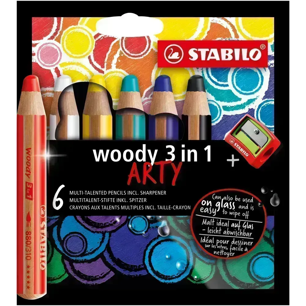 Lápices de Color, Woody 3 en 1, Cuerpo Circular, Mina XXL (10 mm), Caja ARTY x 6 Unds. 6 Colores Surtidos