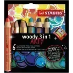 Lápices de Color, Woody 3 en 1, Cuerpo Circular, Mina XXL (10 mm), Caja ARTY x 6 Unds. 6 Colores Surtidos
