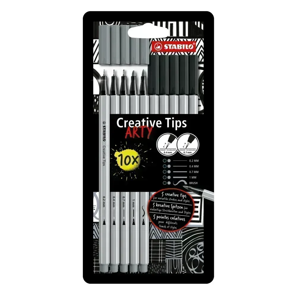 Creative tips, Tiralineas, Est. x 10 Uds. en 2 colores: 0,2, 0,4, 0,7, 1,0, brush