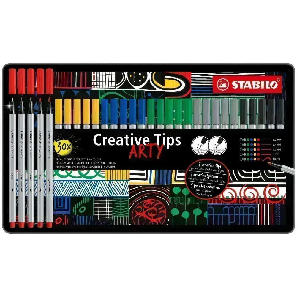 Creative tips, Tiralineas, Est. metal x 30 Uds. en 6 colores: 0,2, 0,4, 0,7, 1,0, brush