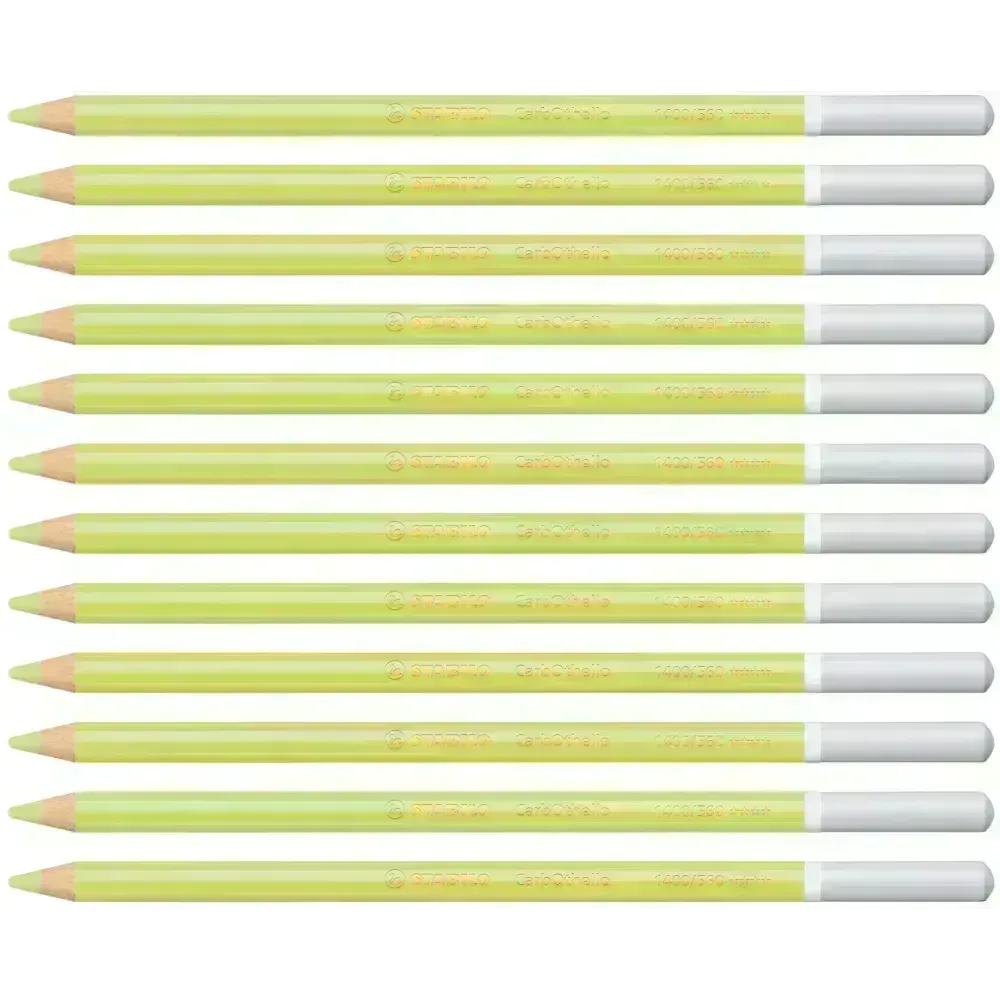 Lápices de Color Tiza Pastel, Carbothello, Cuerpo Circular, Mina 4.4 mm, Caja x 12 Und., Verde Cinabrio Extra-claro