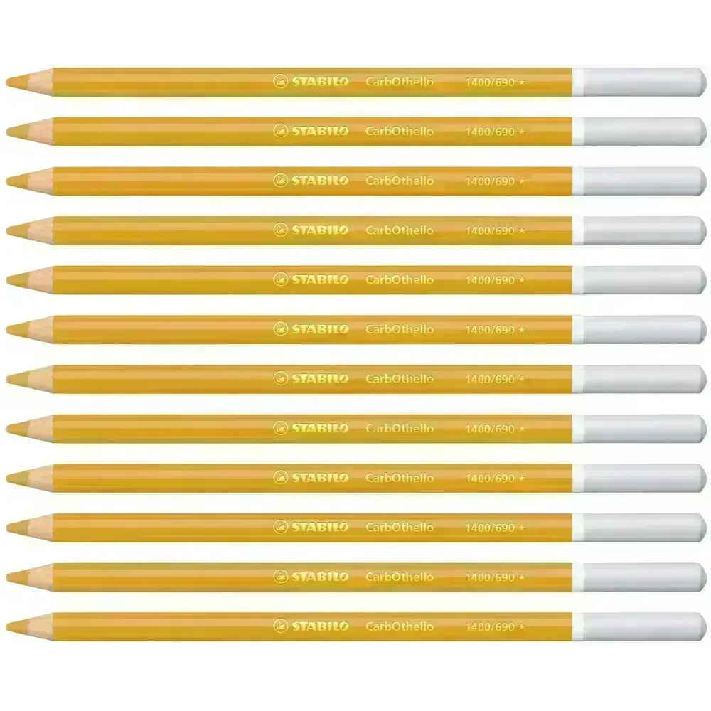 Lápices de Color Tiza Pastel, Carbothello, Cuerpo Circular, Mina 4.4 mm, Caja x 12 Und., Ocre Oro