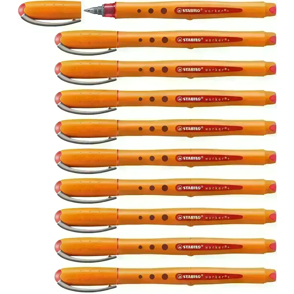 Rollerball, Worker, Punta Fina, Rojo, Caja x 10 Unds.