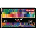 Micropunta/Felpa, Point 88, Punta Fina  0.4 mm, Caja ARTY Metal x 66 Unds. 65 Colores Surtidos