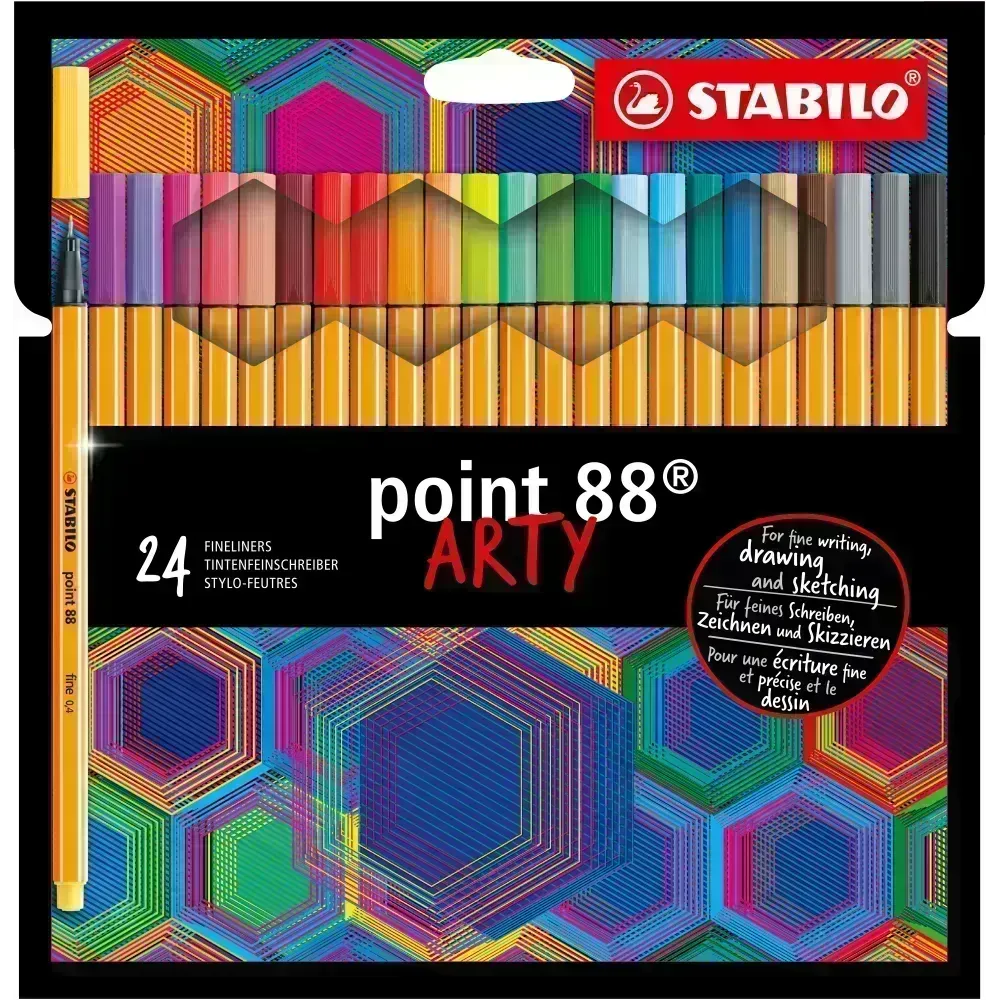 Micropunta/Felpa, Point 88, Punta Fina  0.4 mm, Estuche ARTY x 24 Unds. 24 Colores Surtidos