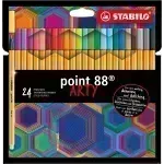 Micropunta/Felpa, Point 88, Punta Fina  0.4 mm, Estuche ARTY x 24 Unds. 24 Colores Surtidos