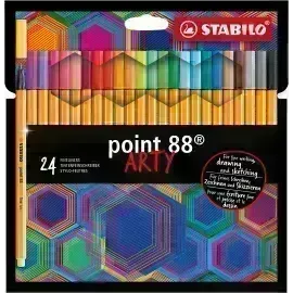 Micropunta/Felpa, Point 88, Punta Fina  0.4 mm, Estuche ARTY x 24 Unds. 24 Colores Surtidos