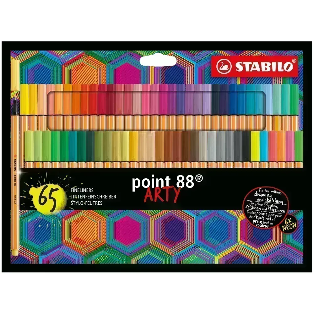 Micropunta/Felpa, Point 88, Punta Fina  0.4 mm, Estuche ARTY x 65 Unds. 65 Colores Surtidos
